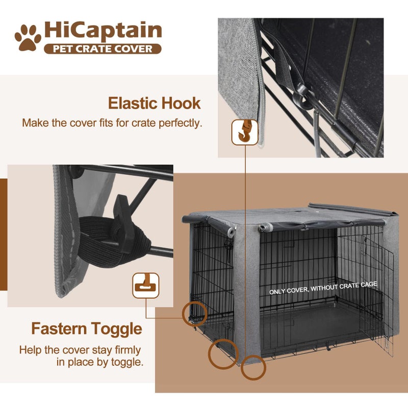 HiCaptain Breathable Dog Crate Cover 30 Inch, Durable Heavy Duty Kennel Cover, Dual Zippered Panels, Windproof Waterproof UV-Resistant(Grey) - Image 3